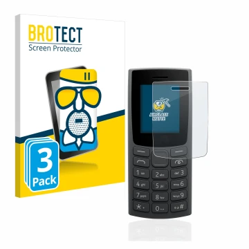 Parte frontale di una confezione del prodotto con il logo del marchio BROTECT. Accanto è raffigurato il dispositivo Nokia 105 