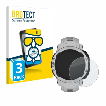 Parte frontale di una confezione del prodotto con il logo del marchio BROTECT. Accanto è raffigurato il dispositivo Garmin Ins
