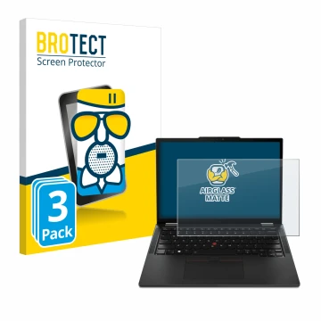 Parte frontale di una confezione del prodotto con il logo del marchio BROTECT. Accanto è raffigurato il dispositivo Lenovo Thi
