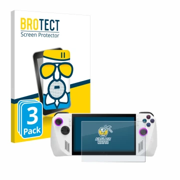 Parte frontale di una confezione del prodotto con il logo del marchio BROTECT. Accanto è raffigurato il dispositivo ASUS ROG A