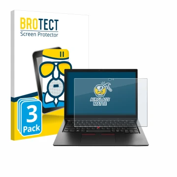 Parte frontale di una confezione del prodotto con il logo del marchio BROTECT. Accanto è raffigurato il dispositivo Lenovo Thi