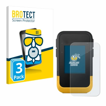 Parte frontale di una confezione del prodotto con il logo del marchio BROTECT. Accanto è raffigurato il dispositivo Garmin eTr