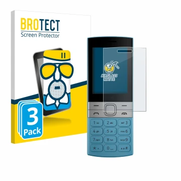 Parte frontale di una confezione del prodotto con il logo del marchio BROTECT. Accanto è raffigurato il dispositivo Nokia 150 