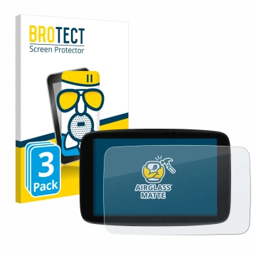 Parte frontale di una confezione del prodotto con il logo del marchio BROTECT. Accanto è raffigurato il dispositivo TomTom GO 