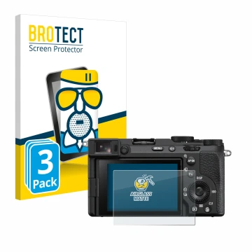 Parte frontale di una confezione del prodotto con il logo del marchio BROTECT. Accanto è raffigurato il dispositivo Sony Alpha