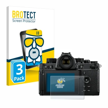 Parte frontale di una confezione del prodotto con il logo del marchio BROTECT. Accanto è raffigurato il dispositivo Nikon Z F 