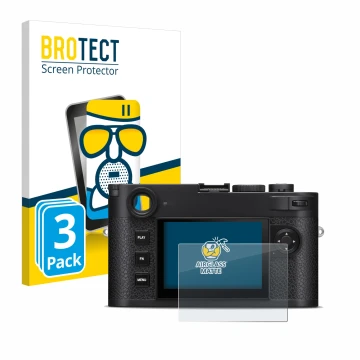 Parte frontale di una confezione del prodotto con il logo del marchio BROTECT. Accanto è raffigurato il dispositivo Leica M11-