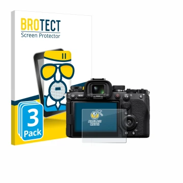 Parte frontale di una confezione del prodotto con il logo del marchio BROTECT. Accanto è raffigurato il dispositivo Sony Alpha