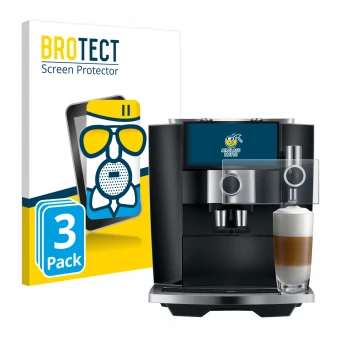 Parte frontale di una confezione del prodotto con il logo del marchio BROTECT. Accanto è raffigurato il dispositivo Jura J8 tw