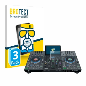 Parte frontale di una confezione del prodotto con il logo del marchio BROTECT. Accanto è raffigurato il dispositivo Denon DJ P