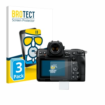 Parte frontale di una confezione del prodotto con il logo del marchio BROTECT. Accanto è raffigurato il dispositivo Nikon Z 8 