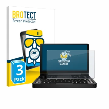 Parte frontale di una confezione del prodotto con il logo del marchio BROTECT. Accanto è raffigurato il dispositivo GPD Win Mi