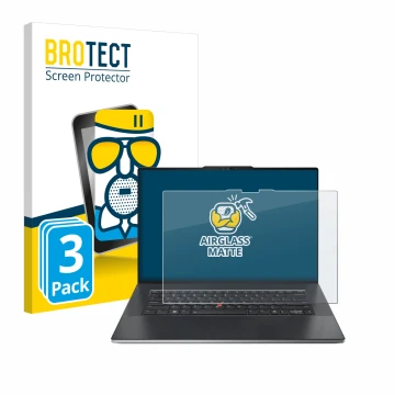 Parte frontale di una confezione del prodotto con il logo del marchio BROTECT. Accanto è raffigurato il dispositivo Lenovo Thi
