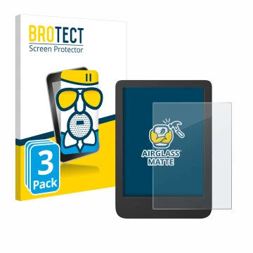 Parte frontale di una confezione del prodotto con il logo del marchio BROTECT. Accanto è raffigurato il dispositivo Tolino Shi