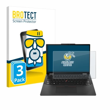 Parte frontale di una confezione del prodotto con il logo del marchio BROTECT. Accanto è raffigurato il dispositivo Lenovo Thi