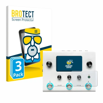 Parte frontale di una confezione del prodotto con il logo del marchio BROTECT. Accanto è raffigurato il dispositivo Hotone Amp
