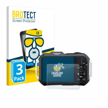 Parte frontale di una confezione del prodotto con il logo del marchio BROTECT. Accanto è raffigurato il dispositivo Ricoh Pent