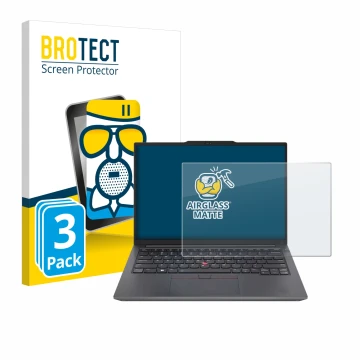 Parte frontale di una confezione del prodotto con il logo del marchio BROTECT. Accanto è raffigurato il dispositivo Lenovo Thi