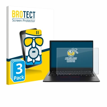 Parte frontale di una confezione del prodotto con il logo del marchio BROTECT. Accanto è raffigurato il dispositivo Lenovo Thi