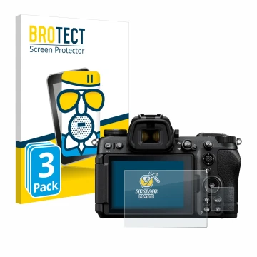 Parte frontale di una confezione del prodotto con il logo del marchio BROTECT. Accanto è raffigurato il dispositivo Nikon Z6 I