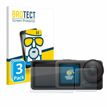 Parte frontale di una confezione del prodotto con il logo del marchio BROTECT. Accanto è raffigurato il dispositivo DJI Osmo A