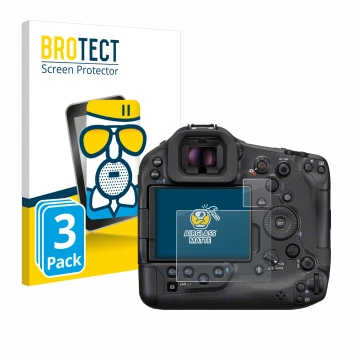 Parte frontale di una confezione del prodotto con il logo del marchio BROTECT. Accanto è raffigurato il dispositivo Canon EOS 