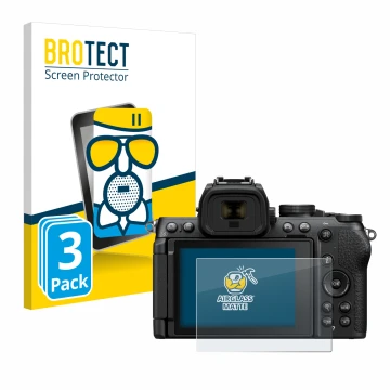 Parte frontale di una confezione del prodotto con il logo del marchio BROTECT. Accanto è raffigurato il dispositivo Nikon Z50 