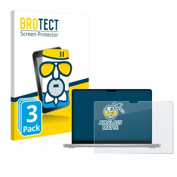 Parte frontale di una confezione del prodotto con il logo del marchio BROTECT. Accanto è raffigurato il dispositivo Apple MacB