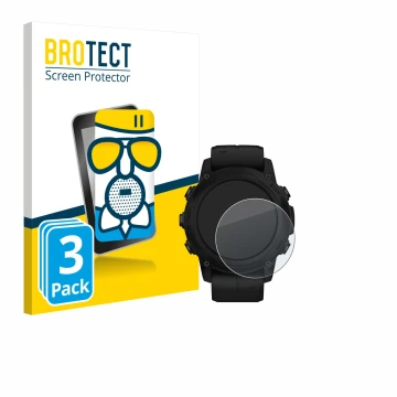 Parte frontale di una confezione del prodotto con il logo del marchio BROTECT. Accanto è raffigurato il dispositivo Garmin Des