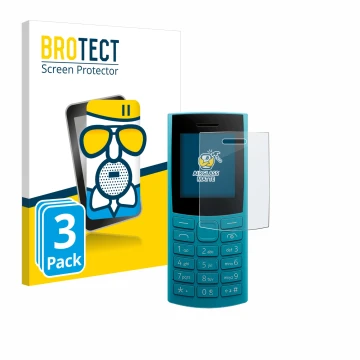 Parte frontale di una confezione del prodotto con il logo del marchio BROTECT. Accanto è raffigurato il dispositivo Nokia 105 