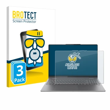 Parte frontale di una confezione del prodotto con il logo del marchio BROTECT. Accanto è raffigurato il dispositivo Lenovo Yog