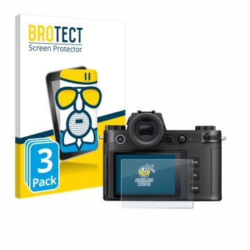 Parte frontale di una confezione del prodotto con il logo del marchio BROTECT. Accanto è raffigurato il dispositivo Leica SL3-