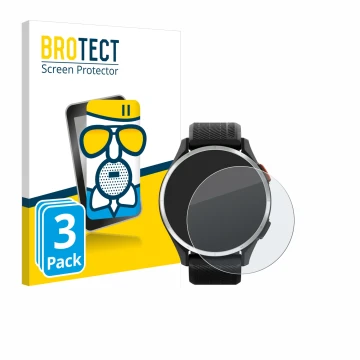 Parte frontale di una confezione del prodotto con il logo del marchio BROTECT. Accanto è raffigurato il dispositivo Garmin App