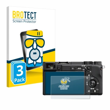 Parte frontale di una confezione del prodotto con il logo del marchio BROTECT. Accanto è raffigurato il dispositivo Sony Alpha