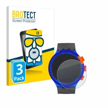 Parte frontale di una confezione del prodotto con il logo del marchio BROTECT. Accanto è raffigurato il dispositivo Swatch Neo