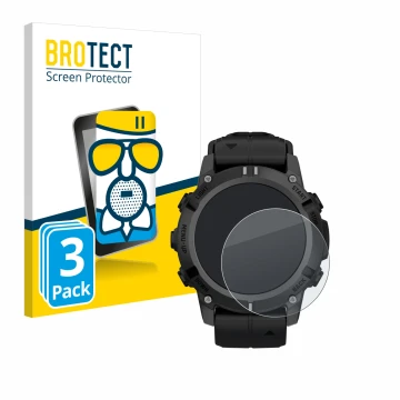 Parte frontale di una confezione del prodotto con il logo del marchio BROTECT. Accanto è raffigurato il dispositivo Garmin Des