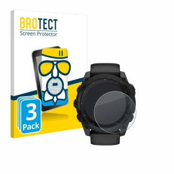 Parte frontale di una confezione del prodotto con il logo del marchio BROTECT. Accanto è raffigurato il dispositivo Garmin Tac