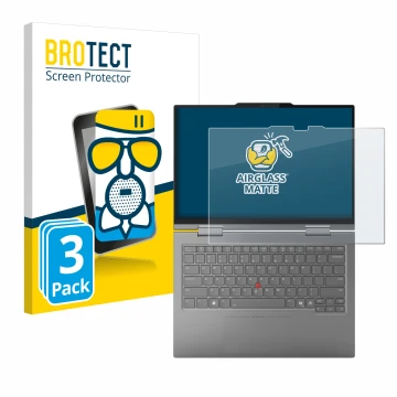 Parte frontale di una confezione del prodotto con il logo del marchio BROTECT. Accanto è raffigurato il dispositivo Lenovo Thi