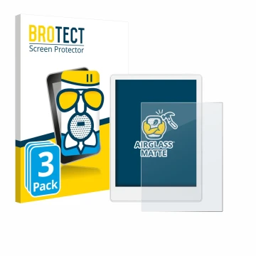 Parte frontale di una confezione del prodotto con il logo del marchio BROTECT. Accanto è raffigurato il dispositivo Meebook M8