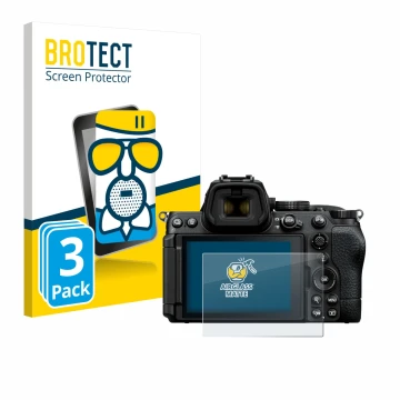 Parte frontale di una confezione del prodotto con il logo del marchio BROTECT. Accanto è raffigurato il dispositivo Nikon Z5 I