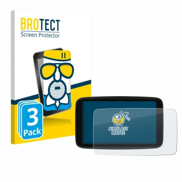 Parte frontale di una confezione del prodotto con il logo del marchio BROTECT. Accanto è raffigurato il dispositivo TomTom Go 