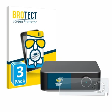 Parte frontale di una confezione del prodotto con il logo del marchio BROTECT. Accanto è raffigurato il dispositivo WiiM Ultra