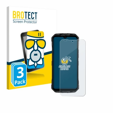 Parte frontale di una confezione del prodotto con il logo del marchio BROTECT. Accanto è raffigurato il dispositivo Doogee V M