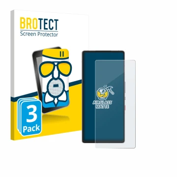 Parte frontale di una confezione del prodotto con il logo del marchio BROTECT. Accanto è raffigurato il dispositivo ZTE Nubia 