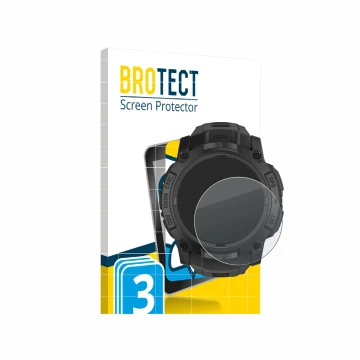 Parte frontale di una confezione del prodotto con il logo del marchio BROTECT. Accanto è raffigurato il dispositivo Garmin Ins