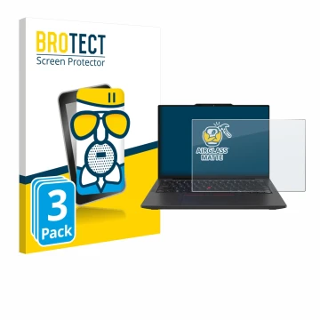 Parte frontale di una confezione del prodotto con il logo del marchio BROTECT. Accanto è raffigurato il dispositivo Lenovo Thi