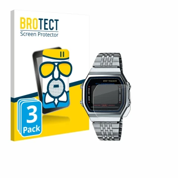 Parte frontale di una confezione del prodotto con il logo del marchio BROTECT. Accanto è raffigurato il dispositivo Casio icon