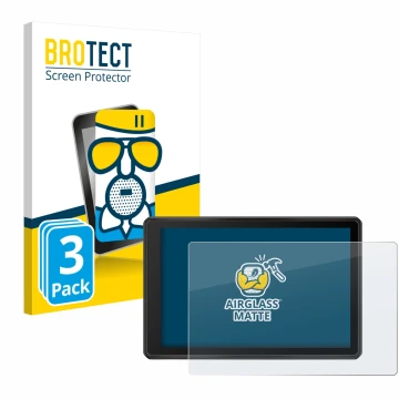 Parte frontale di una confezione del prodotto con il logo del marchio BROTECT. Accanto è raffigurato il dispositivo Garmin Tre