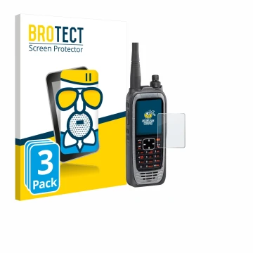 Parte frontale di una confezione del prodotto con il logo del marchio BROTECT. Accanto è raffigurato il dispositivo Icom IC-A2