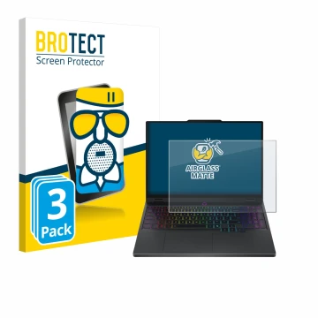 Parte frontale di una confezione del prodotto con il logo del marchio BROTECT. Accanto è raffigurato il dispositivo Lenovo Leg